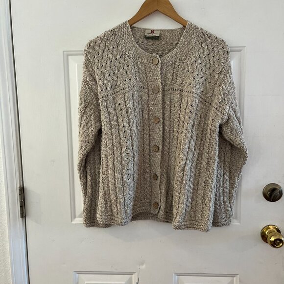 Carraigdonn Woman's Beige Knit Made In Ireland Linen/Cotton Sweater Sz Lr - Picture 3 of 9